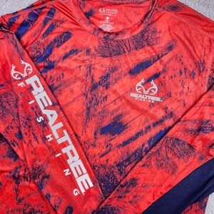 Realtree Fishing Shirt XXL 2XL Red Blue Camo Long Sleeve Performance Outdoor